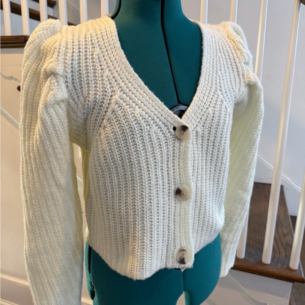 Anthropologie Cream Button-Up Sweater